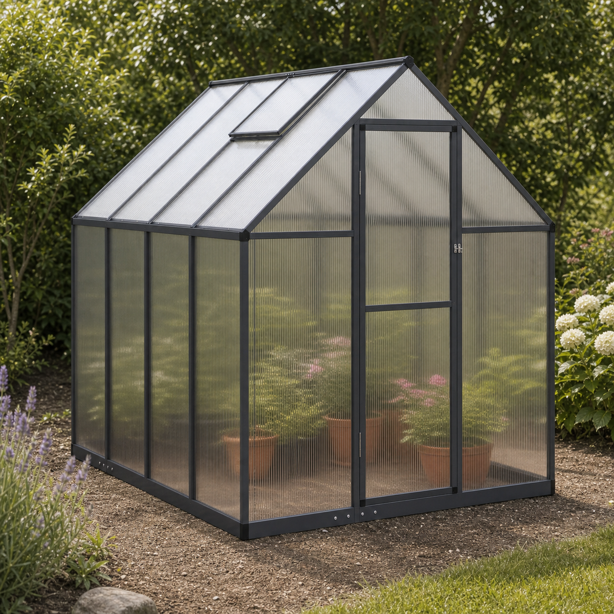 Serre de jardin anthracite 3,79 m² en polycarbonate | Atelier Solarya