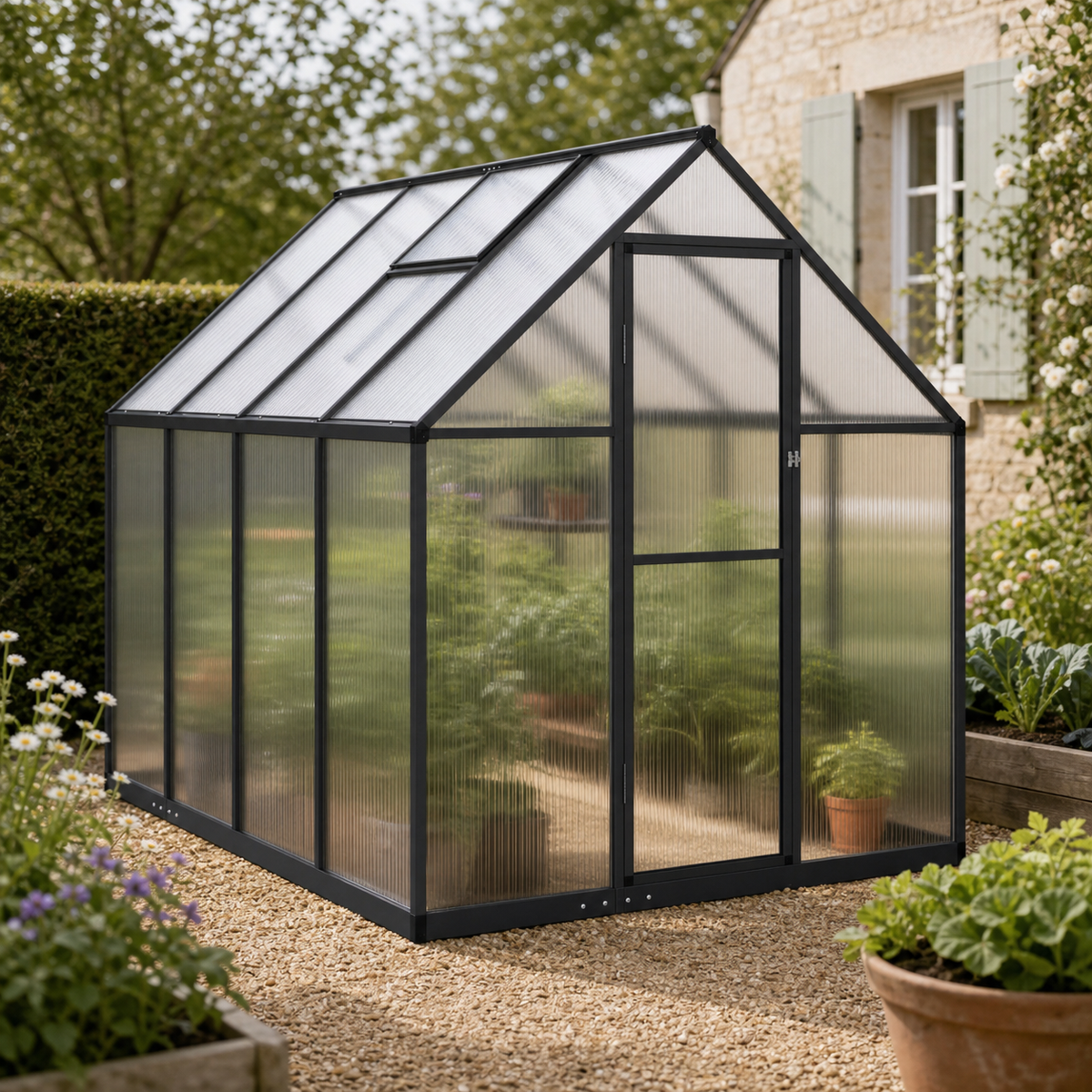 Serre de jardin anthracite 3,79 m² en polycarbonate | Atelier Solarya