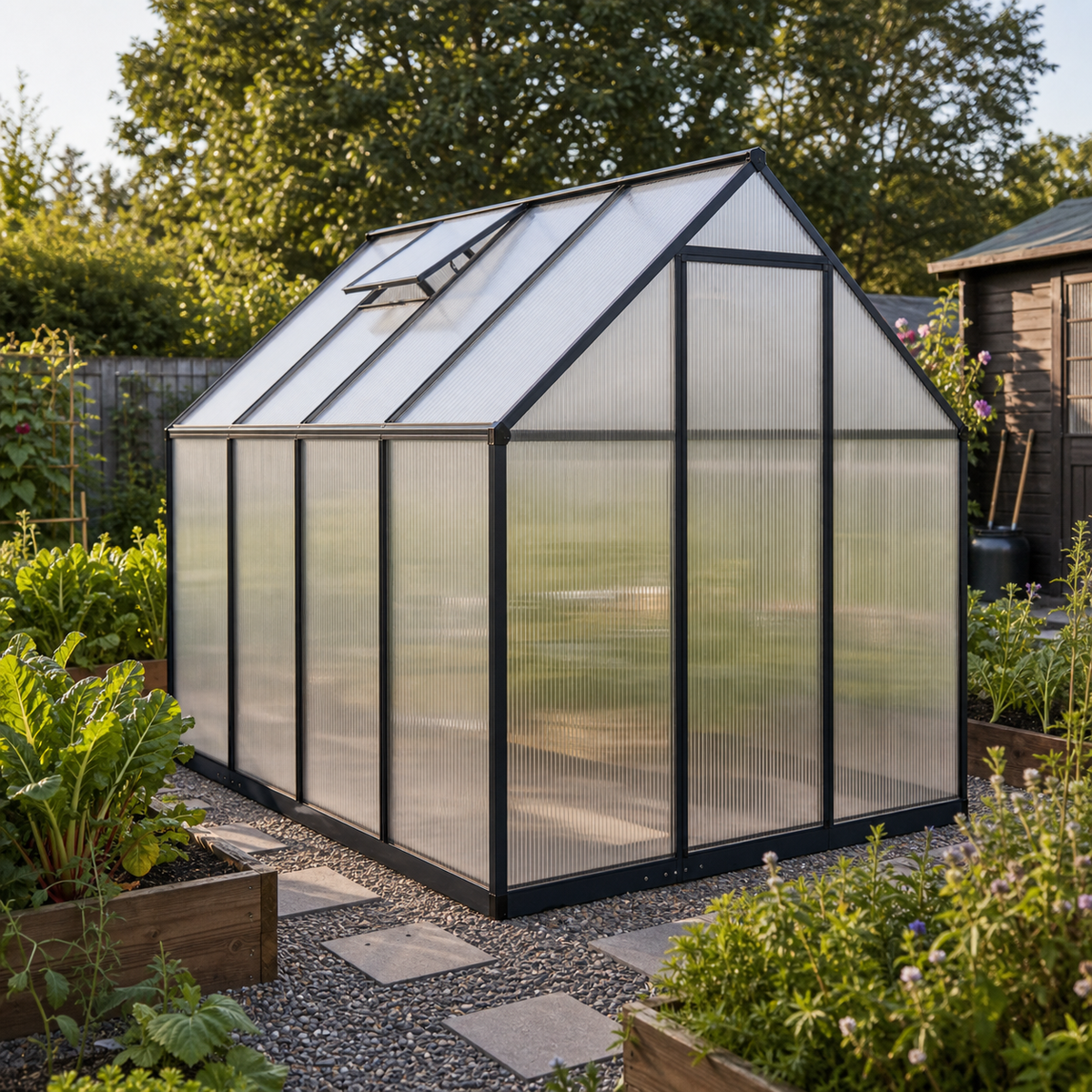 Serre de jardin anthracite 3,79 m² en polycarbonate | Atelier Solarya