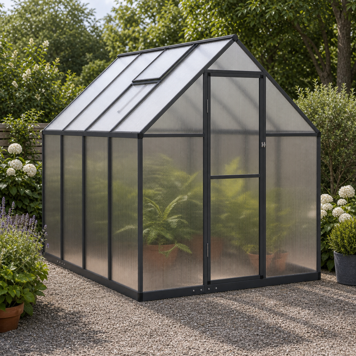 Serre de jardin anthracite 3,79 m² en polycarbonate | Atelier Solarya