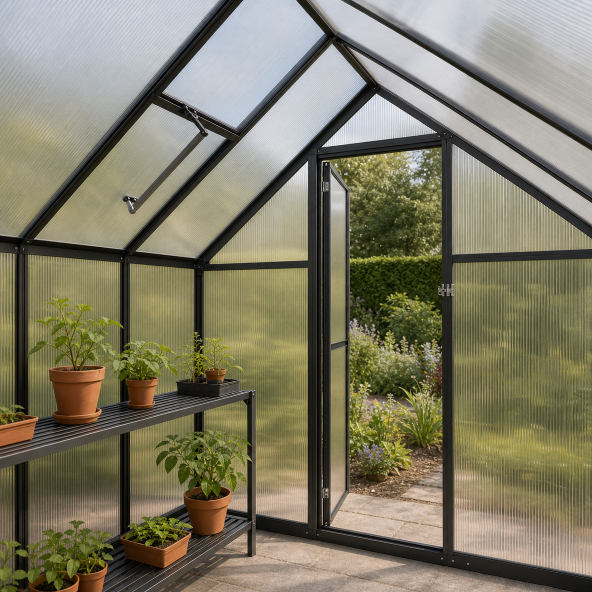 Serre de jardin anthracite 3,79 m² en polycarbonate | Atelier Solarya