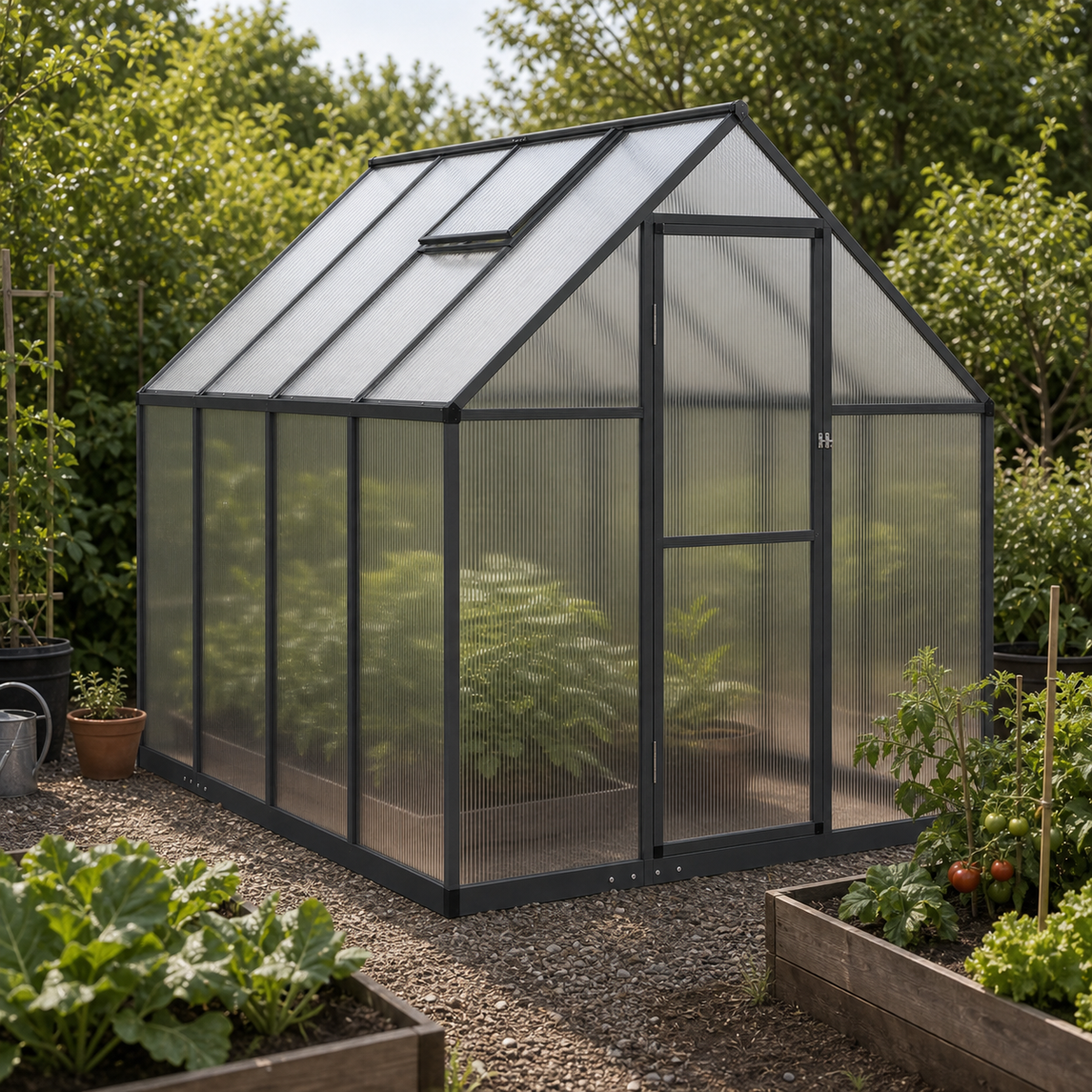 Serre de jardin anthracite 3,79 m² en polycarbonate | Atelier Solarya