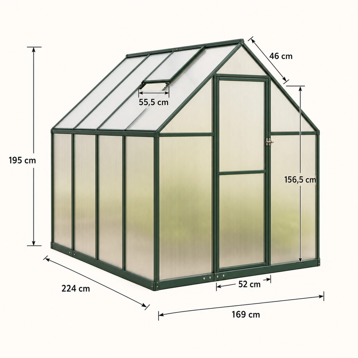 Serre de jardin verte 3,79 m² en  polycarbonate | Atelier Solarya