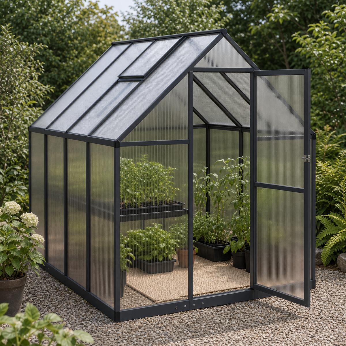 Serre de jardin anthracite 3,79 m² en polycarbonate | Atelier Solarya