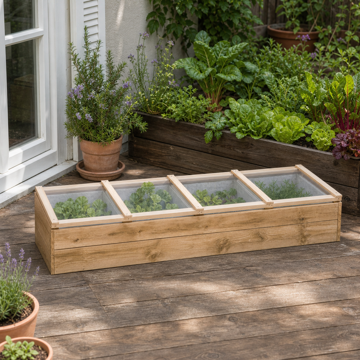 Serre de jardin 200 x 50 x 35 cm en pin imprégné avec toit | Atelier Solarya