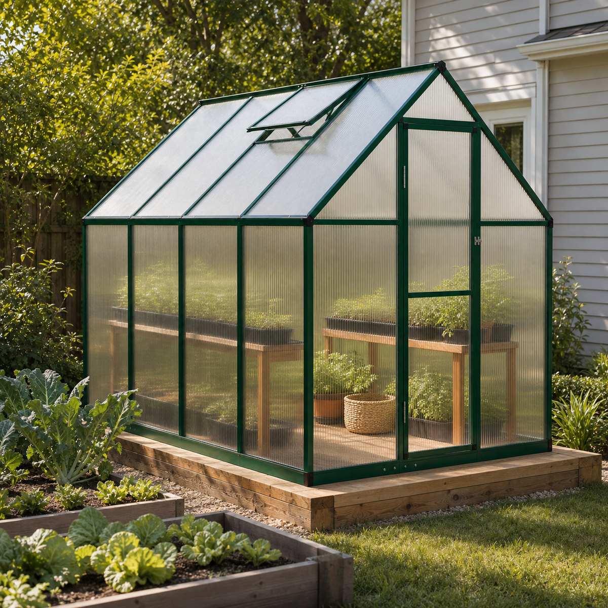 Serre de jardin verte 3,79 m² en  polycarbonate | Atelier Solarya