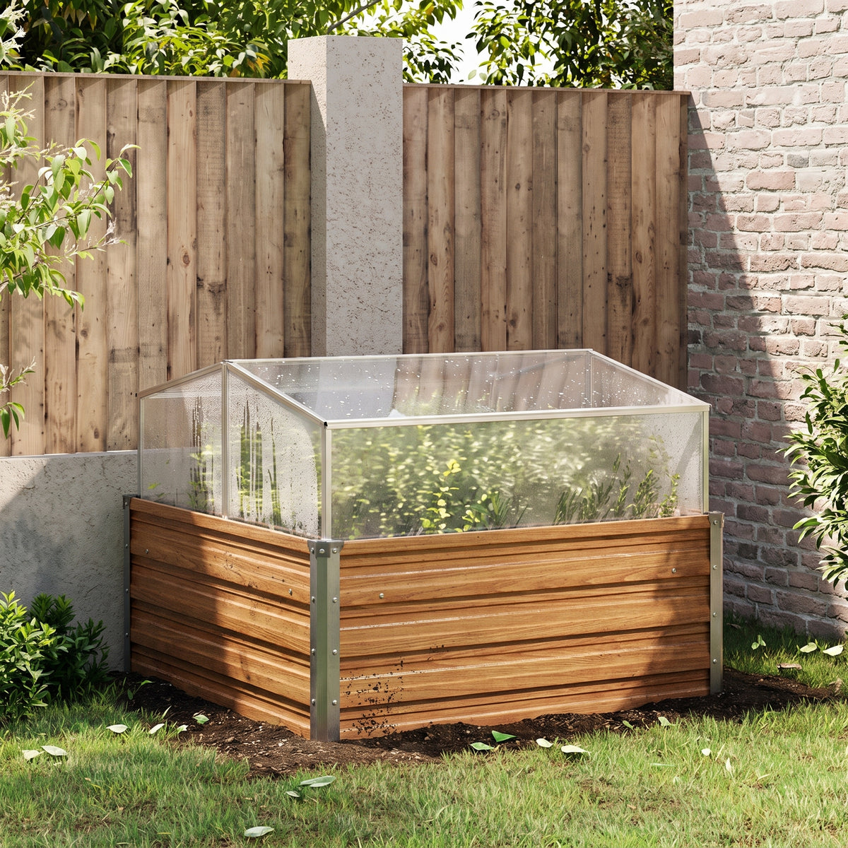 Mini-serre 100 x 100 x 77 cm en effet bois marron | Atelier Solarya