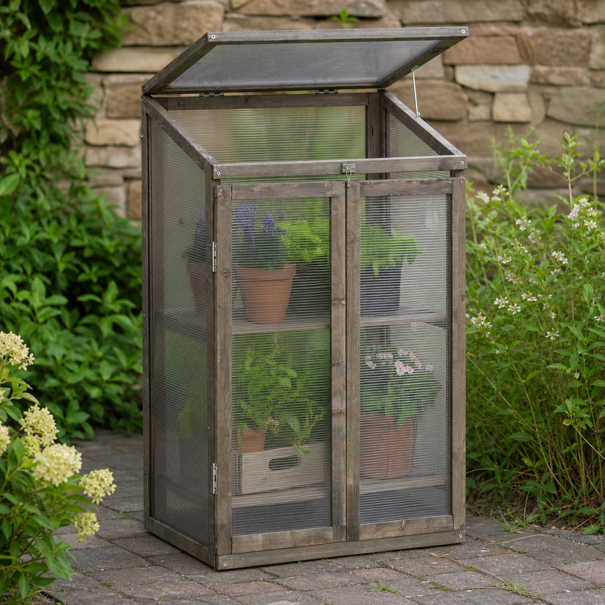 Mini-serre verticale 60 x 45 x 100 cm en bois de sapin avec étagères | Atelier Solarya