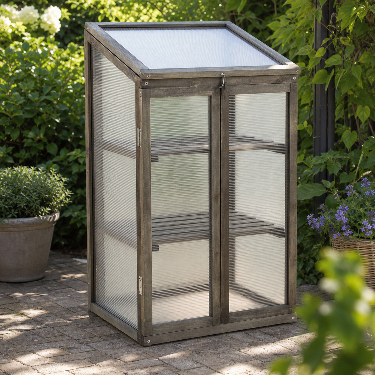 Mini-serre verticale 60 x 45 x 100 cm en bois de sapin avec étagères | Atelier Solarya
