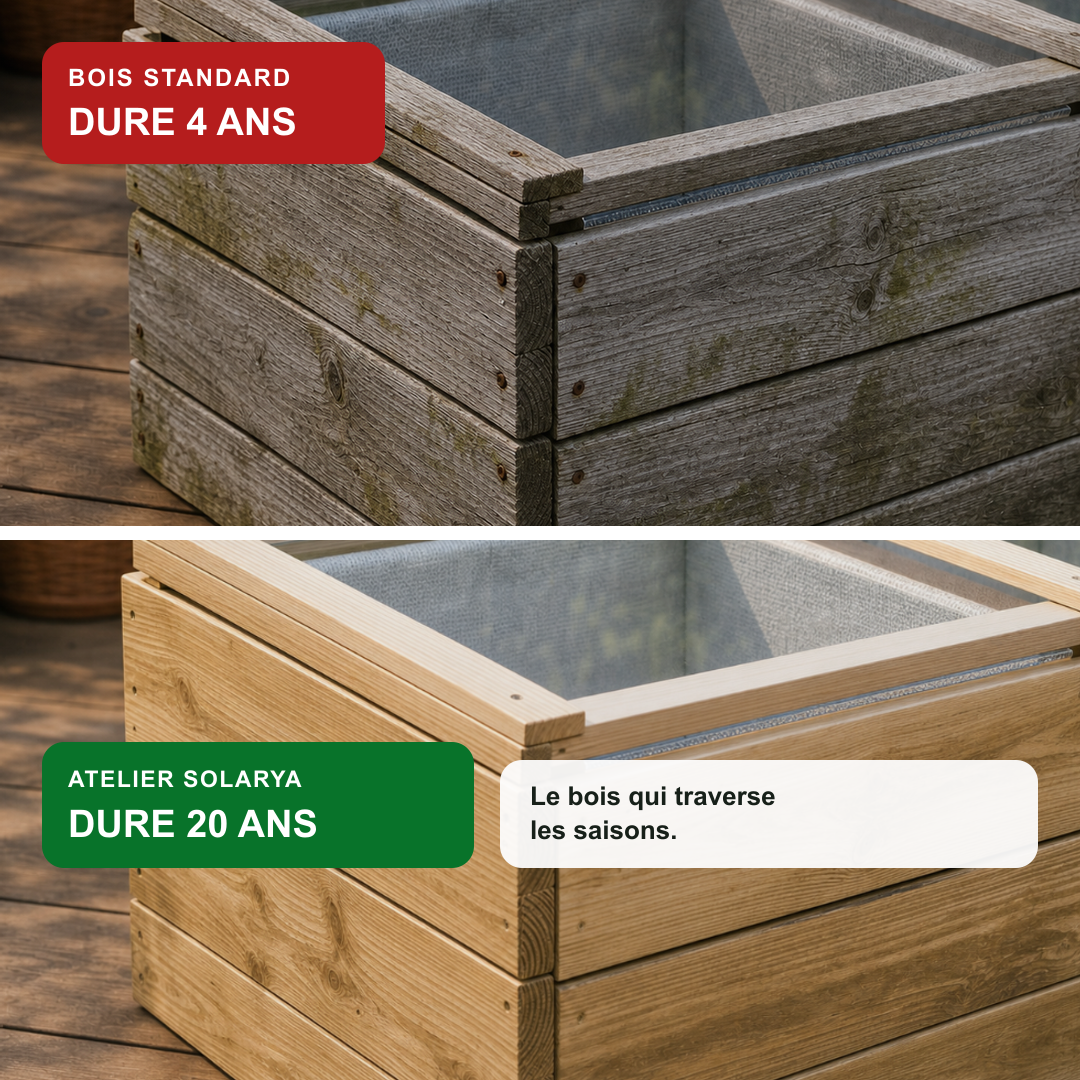 Serre de jardin 200 x 50 x 35 cm en pin imprégné avec toit | Atelier Solarya