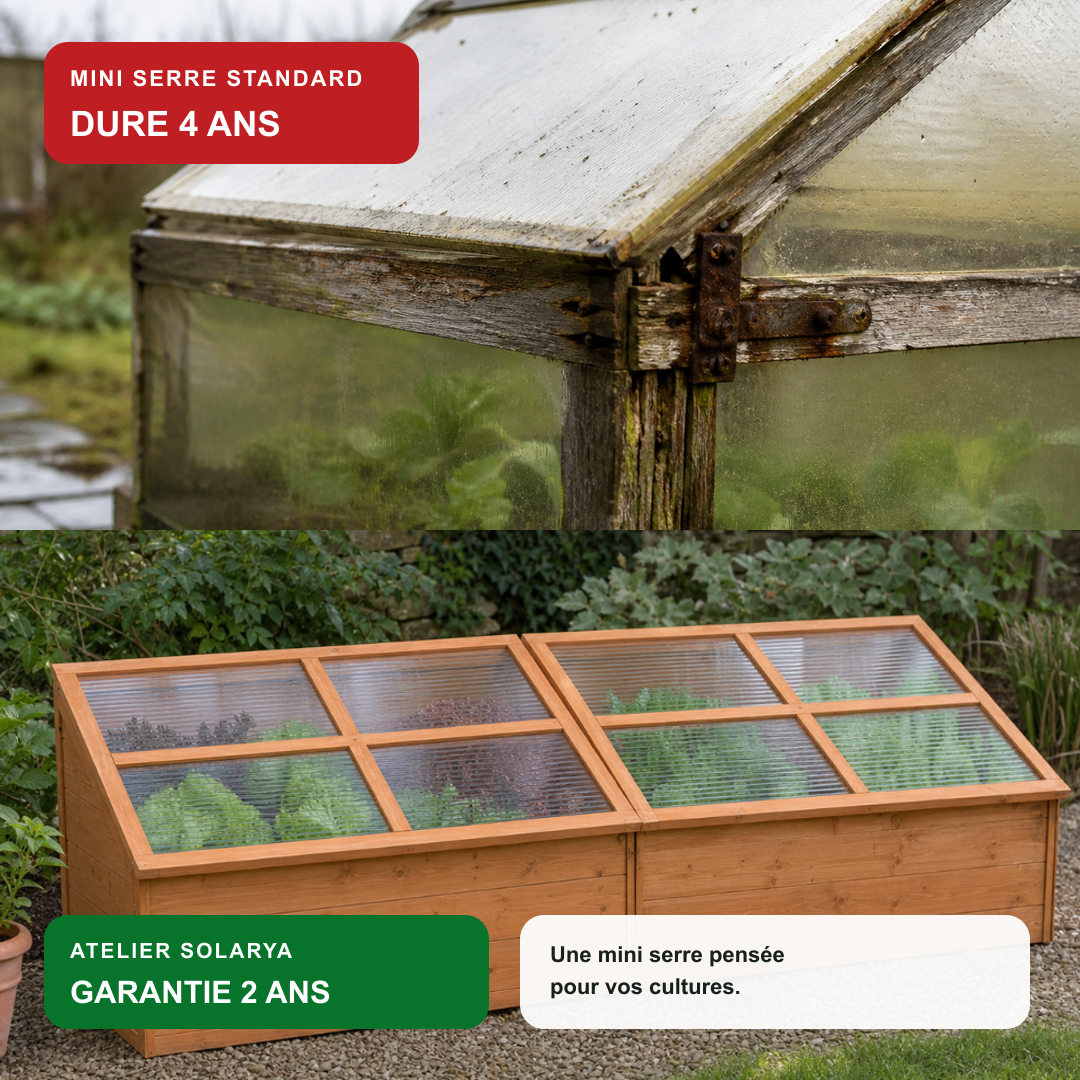 Mini-serre de jardin 180 x 57 x 62 cm polycarbonate en bois | Atelier Solarya