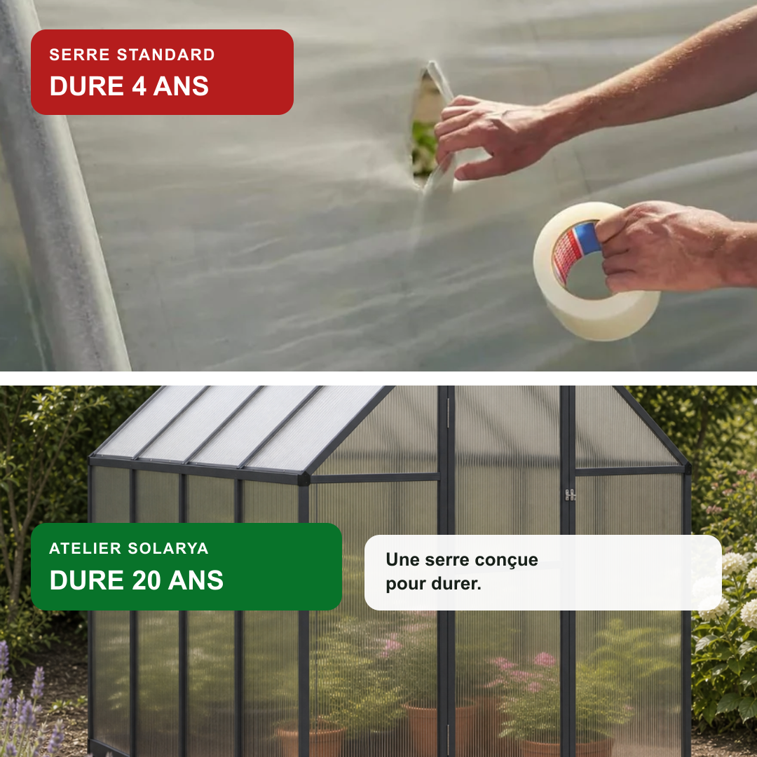 Serre de jardin anthracite 3,79 m² en polycarbonate | Atelier Solarya