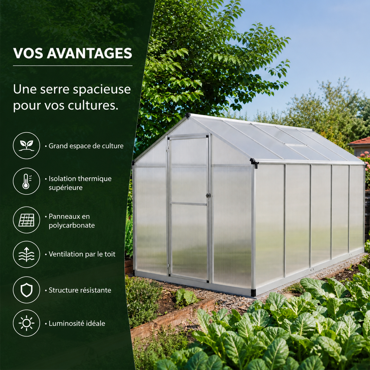Serre de jardin 5,74 m² en aluminium et polycarbonate | Atelier Solarya