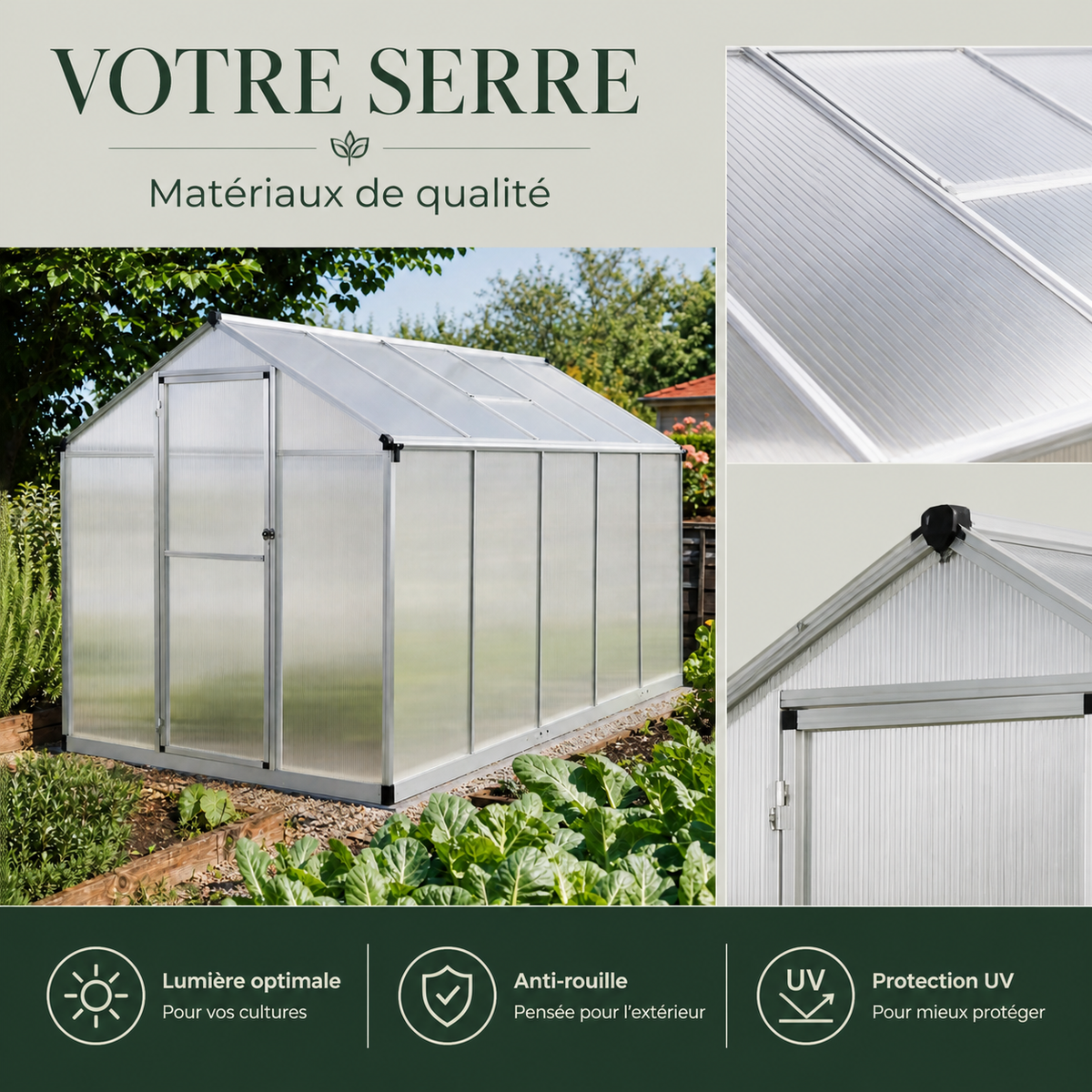 Serre de jardin 5,74 m² en aluminium et polycarbonate | Atelier Solarya