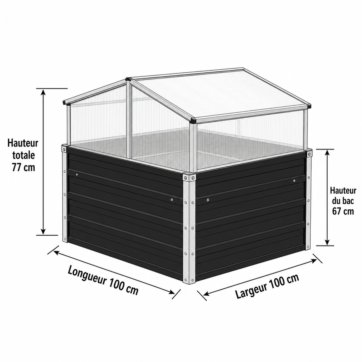 Mini-serre 100 x 100 x 77 cm anthracite en acier galvanisé | Atelier Solarya