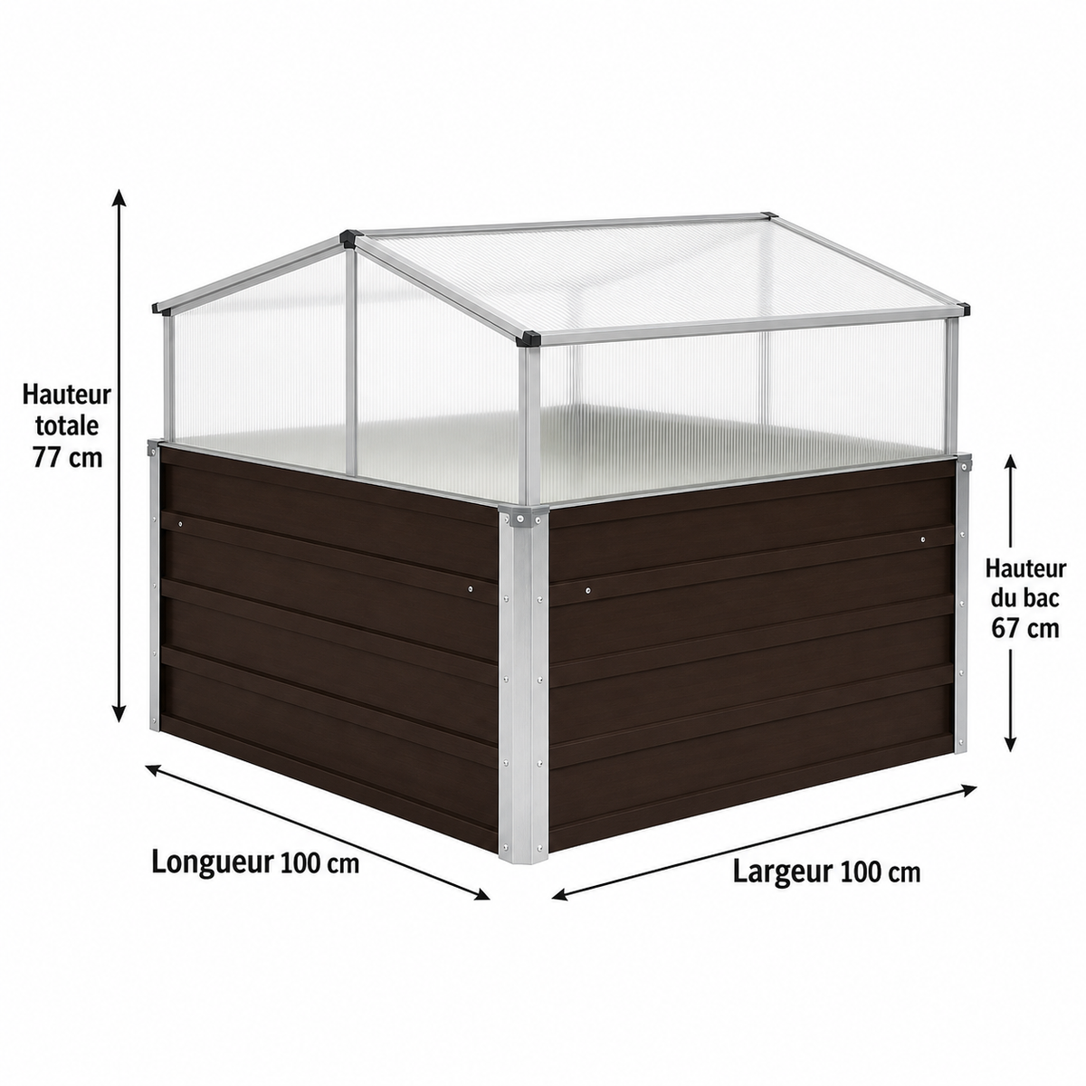 Mini-serre de jardin 100 x 100 x 85 cm marron en acier | Atelier Solarya