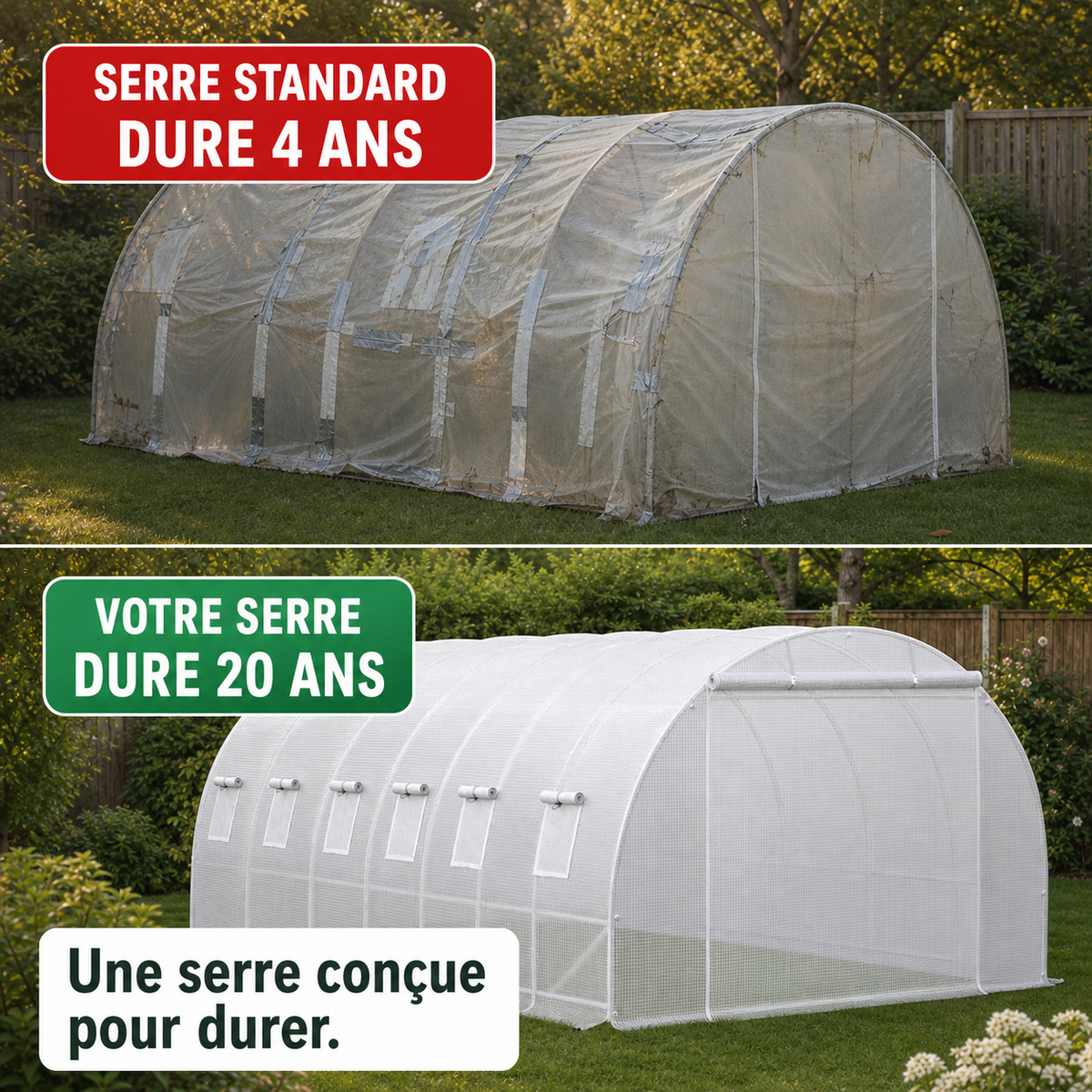 Serre tunnel de jardin 18,3 m² en acier galvanisé | Atelier Solarya