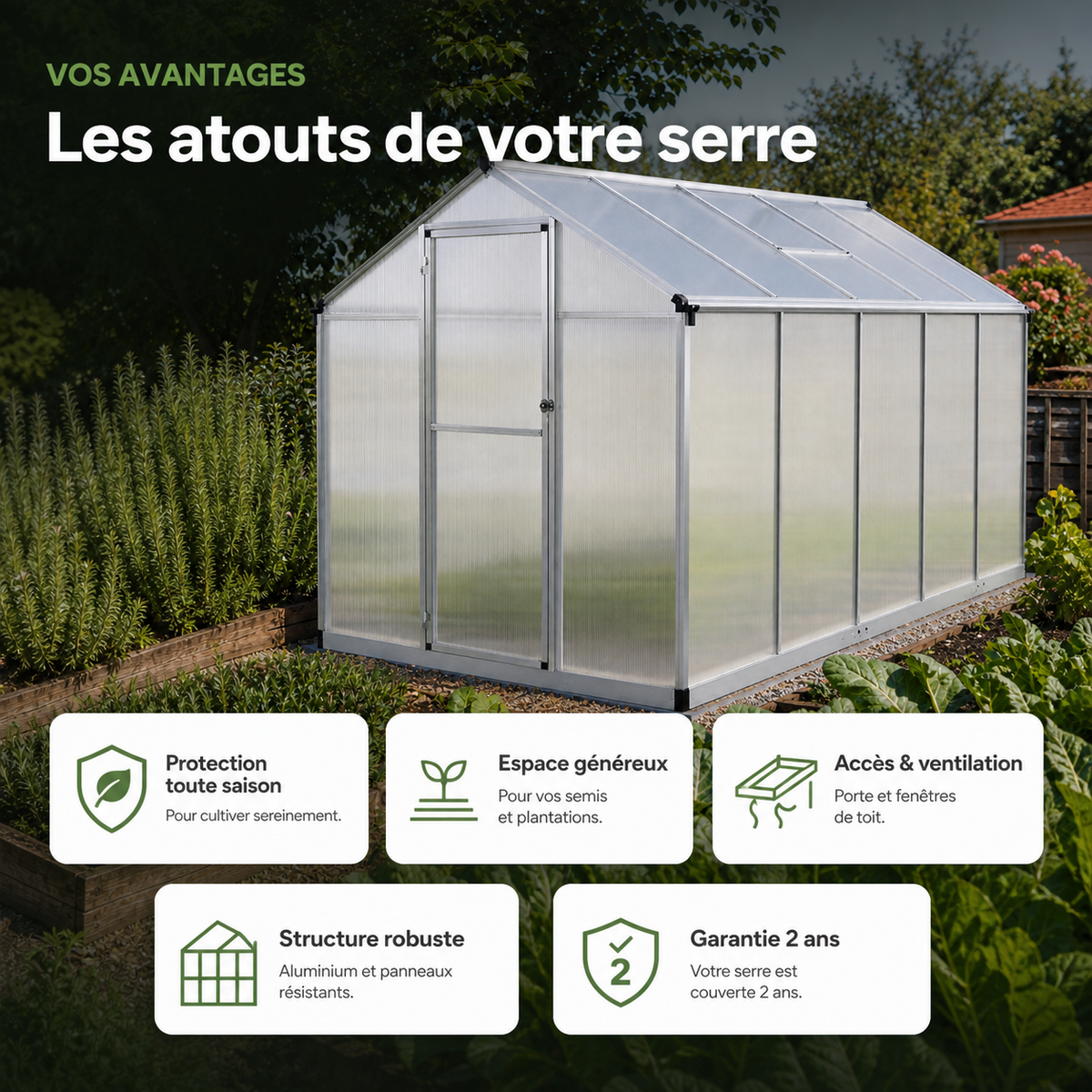 Serre de jardin 5,74 m² en aluminium et polycarbonate | Atelier Solarya