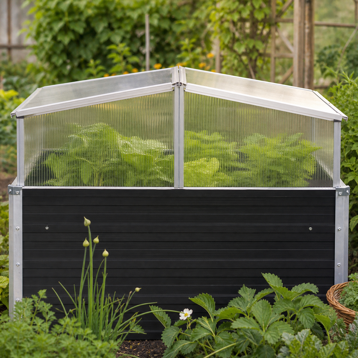 Mini-serre 100 x 100 x 77 cm anthracite en acier galvanisé | Atelier Solarya
