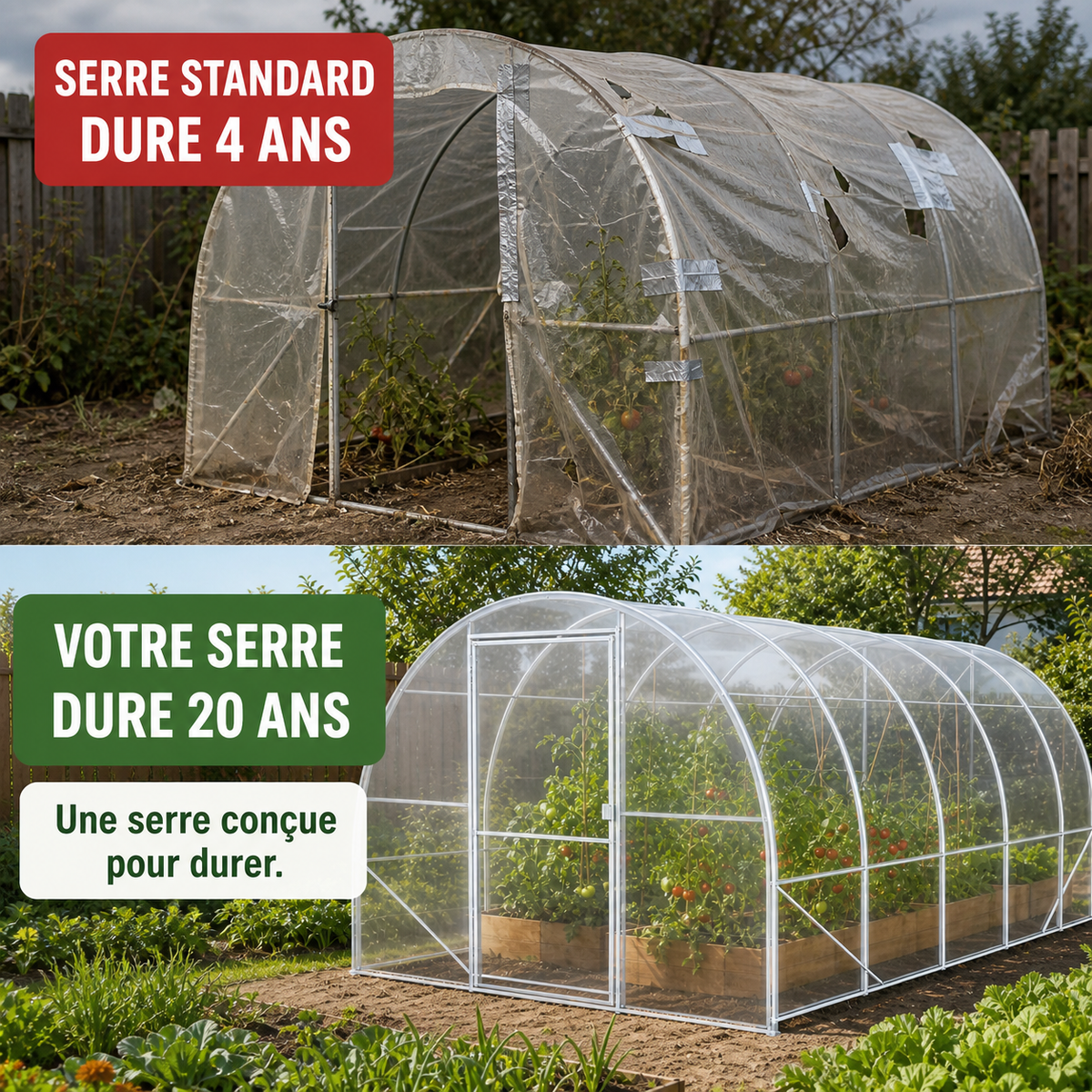 Serre tunnel de jardin 12 m² avec 2 portes | Atelier Solarya