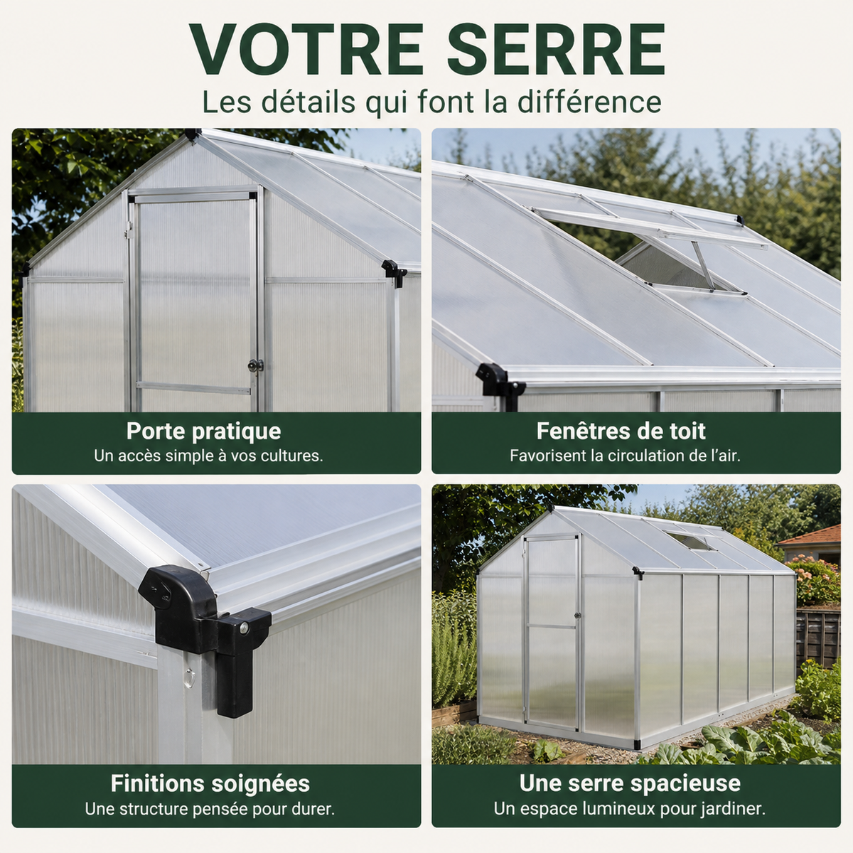 Serre de jardin 5,74 m² en aluminium et polycarbonate | Atelier Solarya