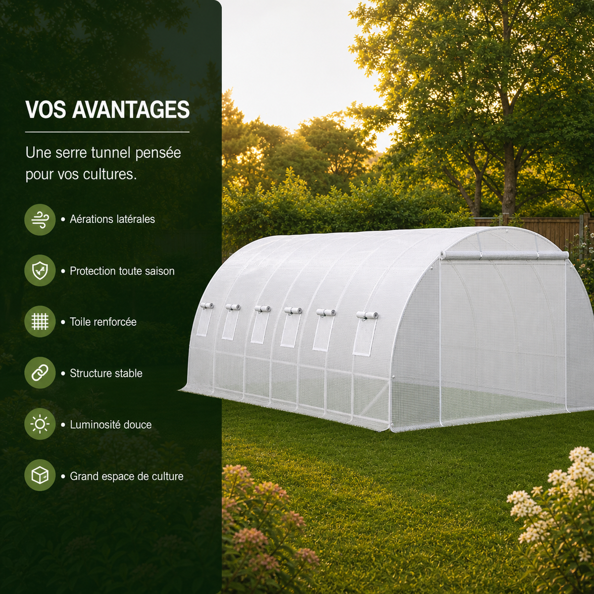 Serre tunnel de jardin 18,3 m² en acier galvanisé | Atelier Solarya