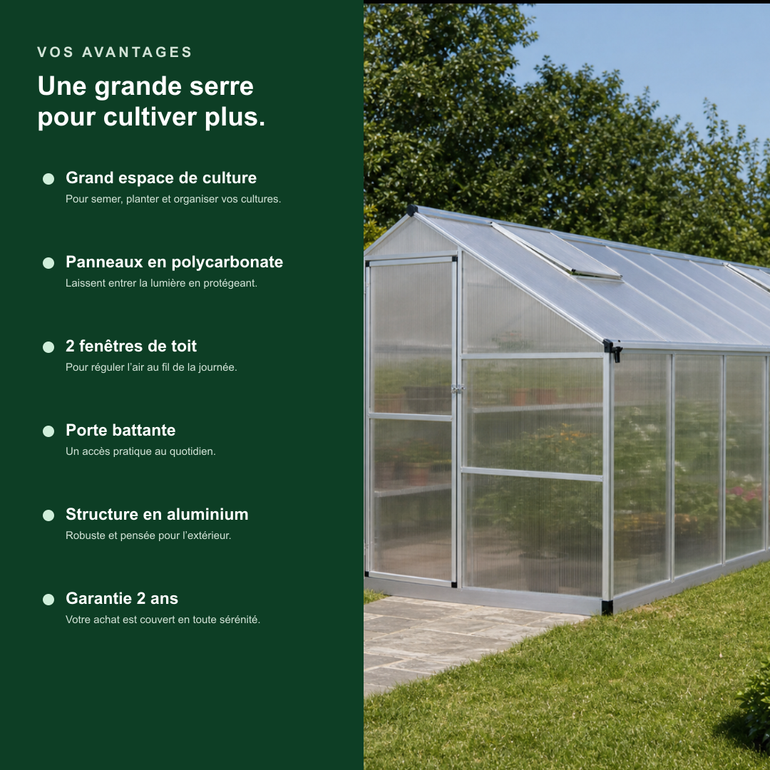 Serre de jardin 12,03 m² en polycarbonate | Atelier Solarya