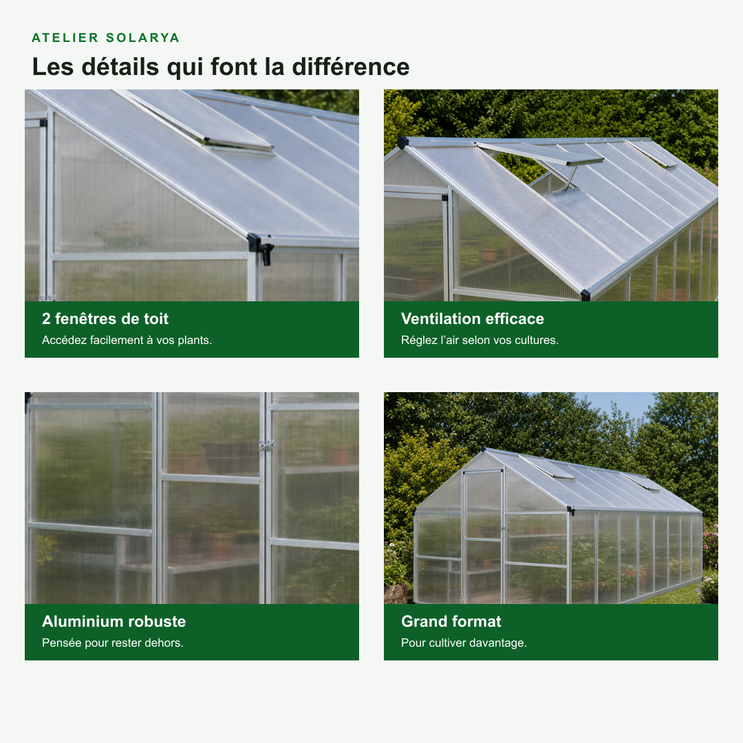 Serre de jardin 12,03 m² en polycarbonate | Atelier Solarya