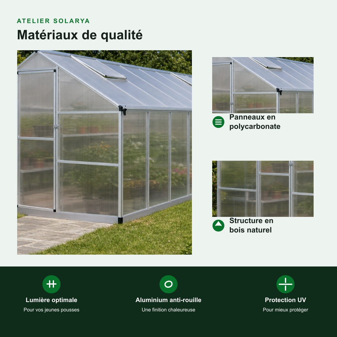 Serre de jardin 12,03 m² en polycarbonate | Atelier Solarya