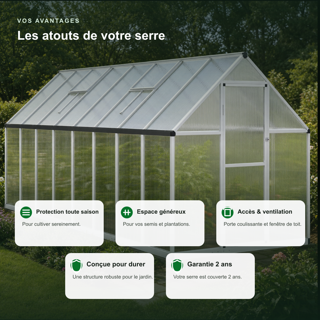 Serre de jardin 7,52 m² en polycarbonate | Atelier Solarya