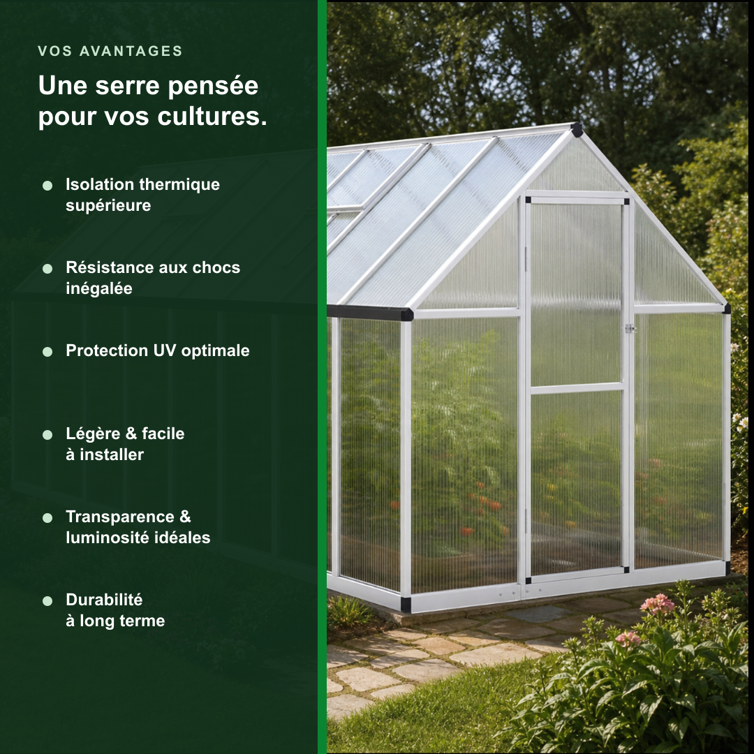 Serre de jardin 7,52 m² en polycarbonate | Atelier Solarya