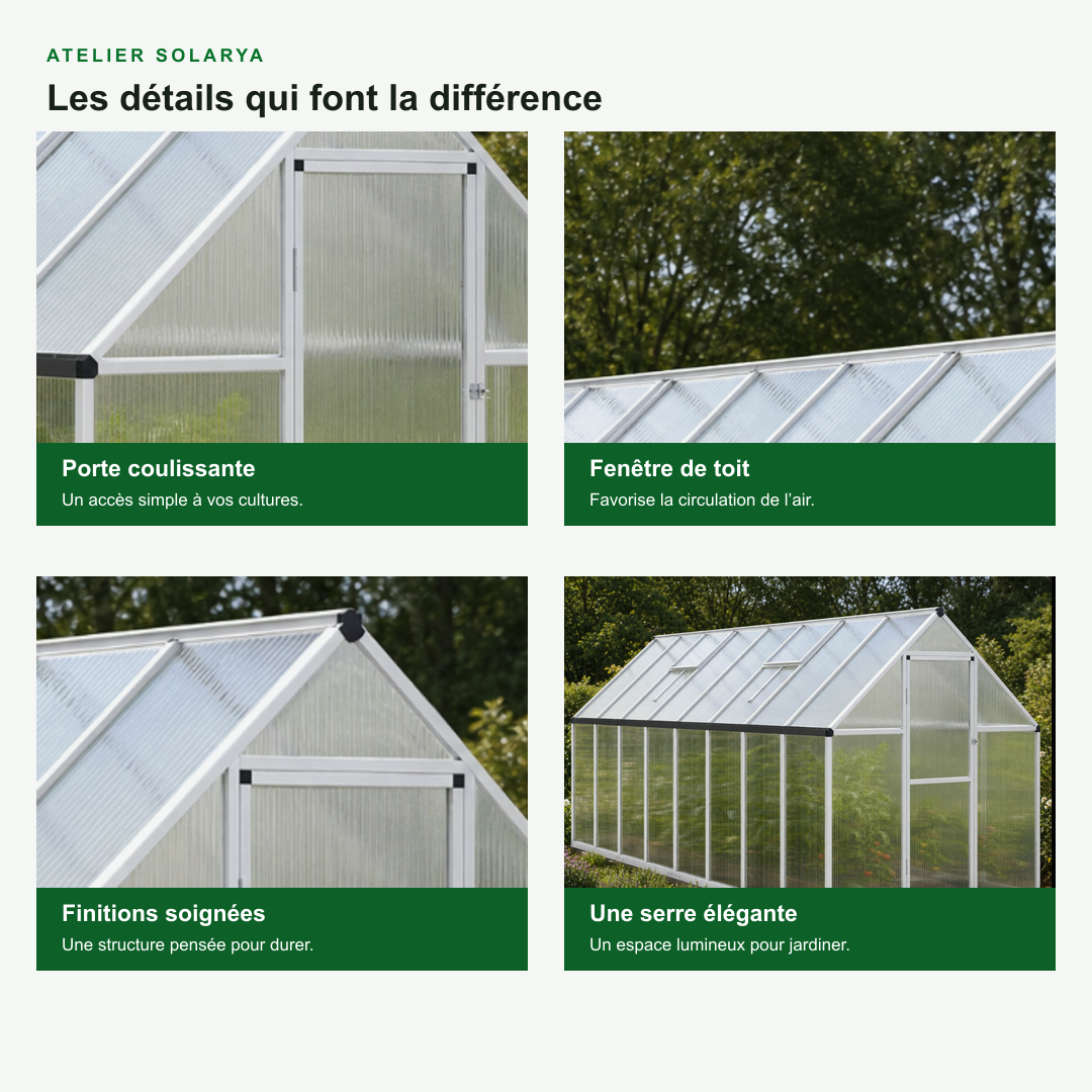 Serre de jardin 7,52 m² en polycarbonate | Atelier Solarya