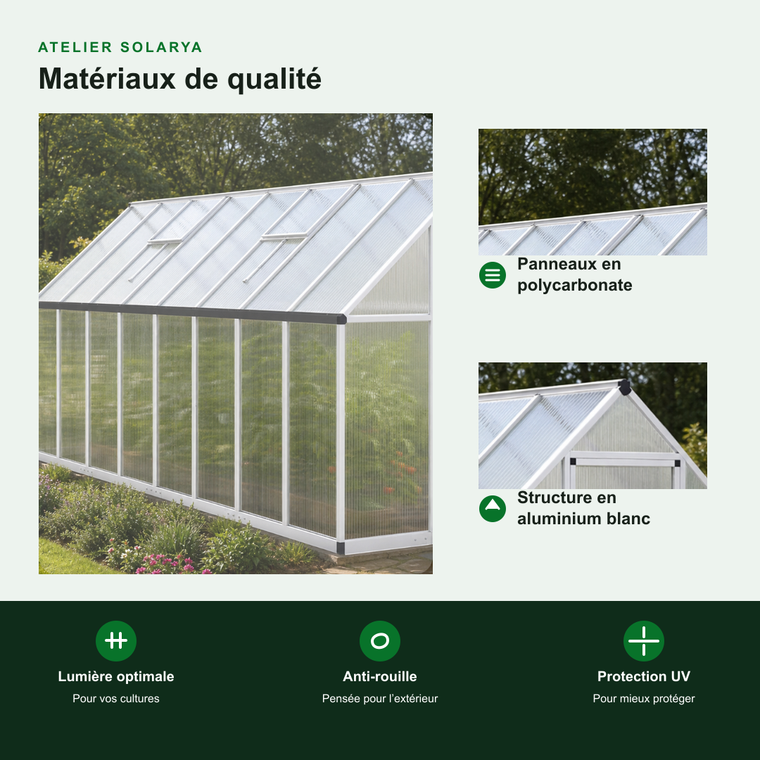 Serre de jardin 7,52 m² en polycarbonate | Atelier Solarya