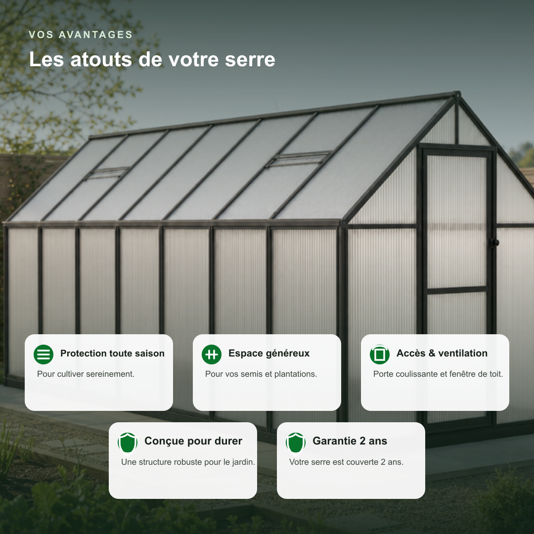 Serre de jardin anthracite 7,52 m² anthracite en polycarbonate | Atelier Solarya