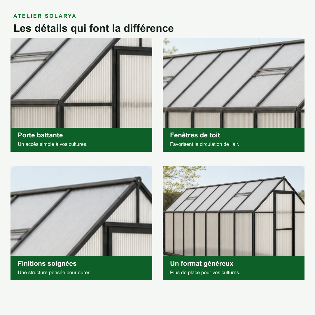 Serre de jardin anthracite 7,52 m² anthracite en polycarbonate | Atelier Solarya