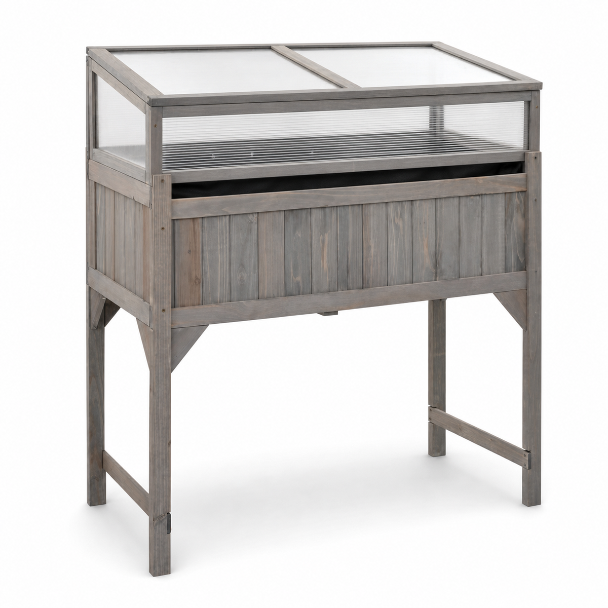 Mini-serre surélevée 110 x 54 x 120 cm en bois de sapin gris | Atelier Solarya