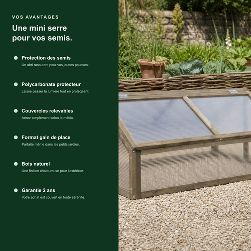 Mini-serre de jardin 114 x 80 x 50 cm en bois de sapin | Atelier Solarya