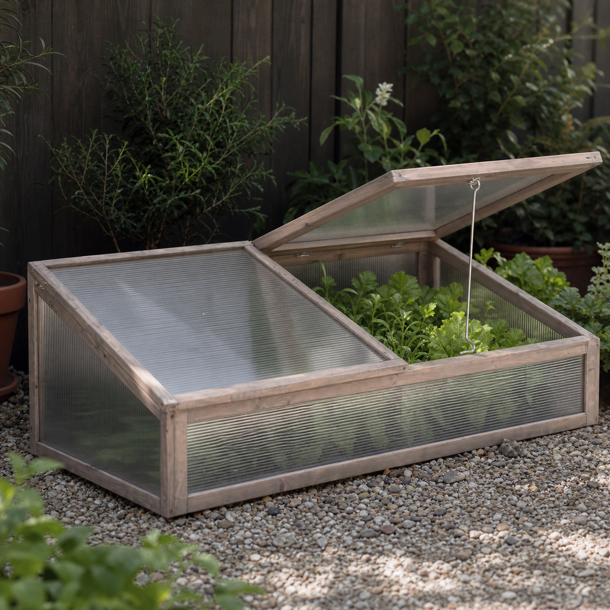 Mini-serre de jardin grise 110 x 56 x 39 cm polycarbonate en bois | Atelier Solarya