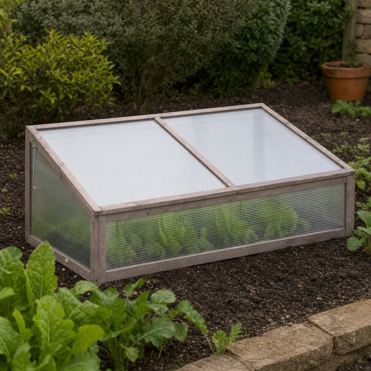 Mini-serre de jardin grise 110 x 56 x 39 cm polycarbonate en bois | Atelier Solarya