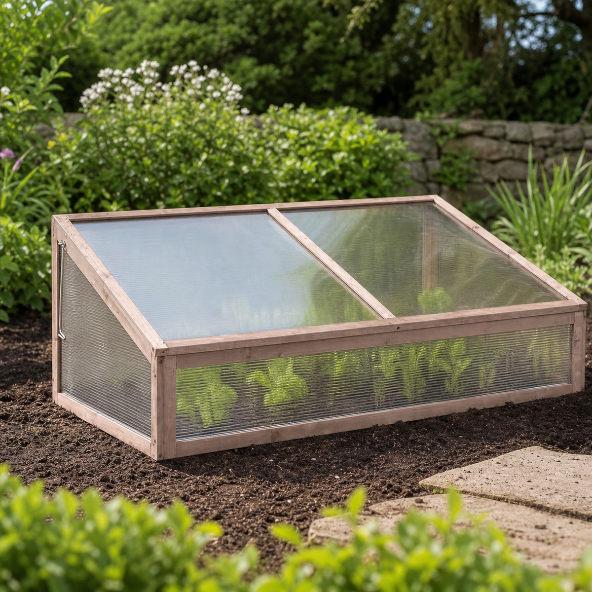 Mini-serre de jardin grise 110 x 56 x 39 cm polycarbonate en bois | Atelier Solarya