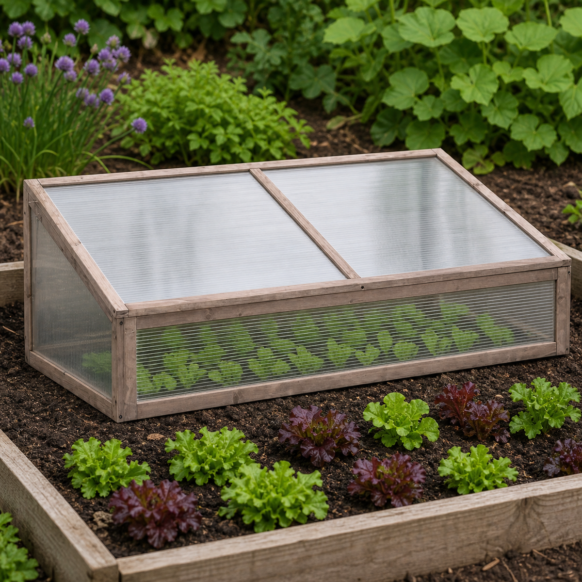 Mini-serre de jardin grise 110 x 56 x 39 cm polycarbonate en bois | Atelier Solarya