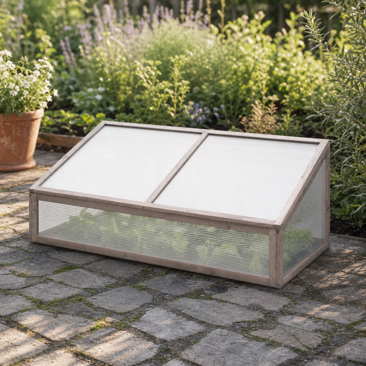 Mini-serre de jardin grise 110 x 56 x 39 cm polycarbonate en bois | Atelier Solarya