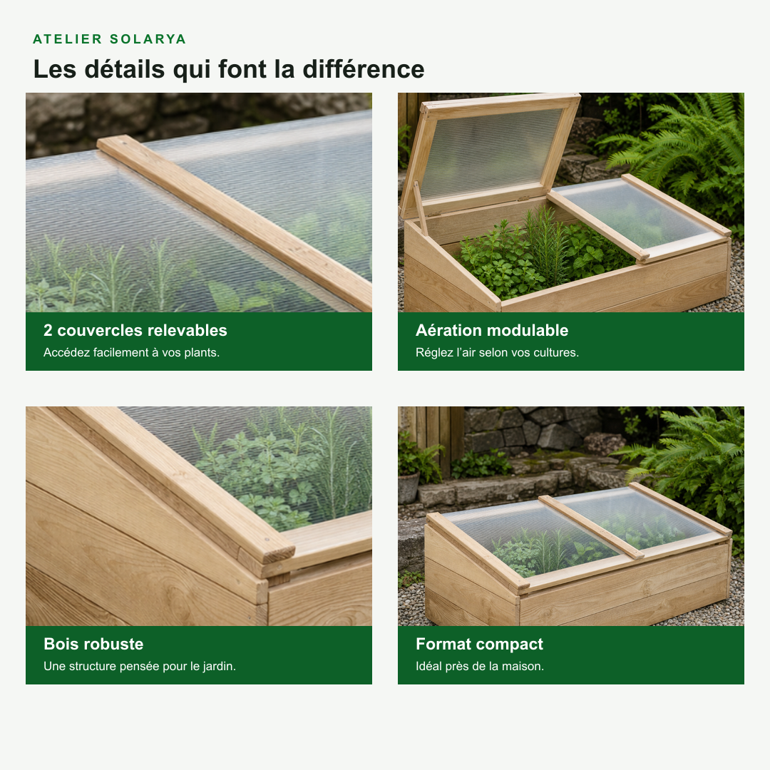 Mini-serre de jardin 100 x 50 x 35 cm en pin | Atelier Solarya