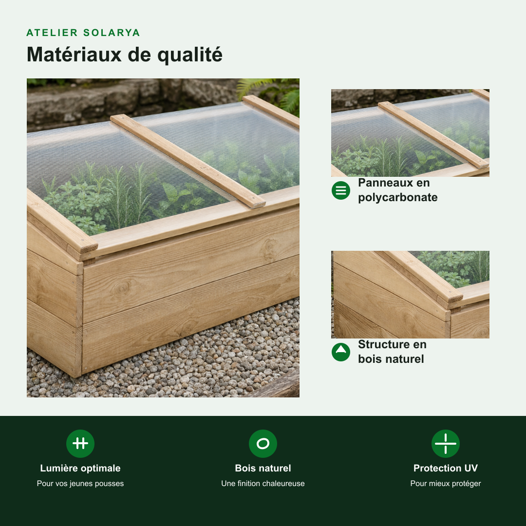 Mini-serre de jardin 100 x 50 x 35 cm en pin | Atelier Solarya