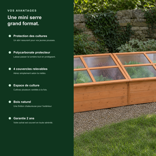 Mini-serre de jardin 180 x 57 x 62 cm polycarbonate en bois | Atelier Solarya