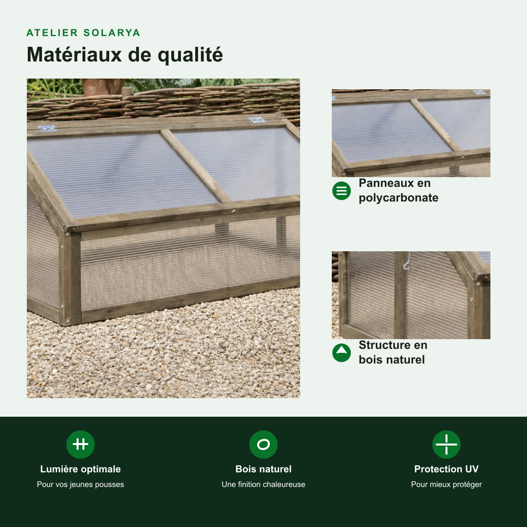 Mini-serre de jardin 114 x 80 x 50 cm en bois de sapin | Atelier Solarya