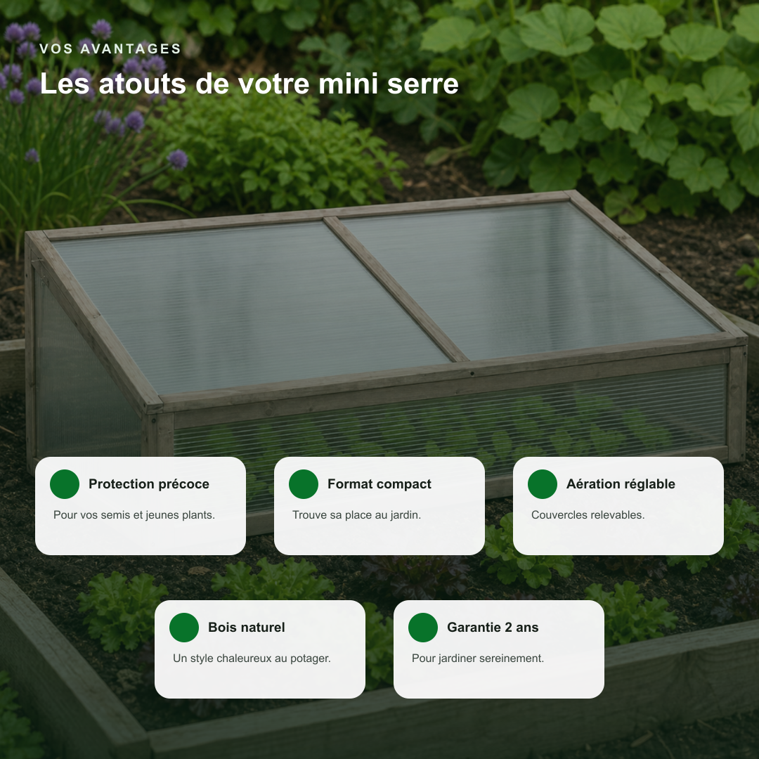 Mini-serre de jardin grise 110 x 56 x 39 cm polycarbonate en bois | Atelier Solarya