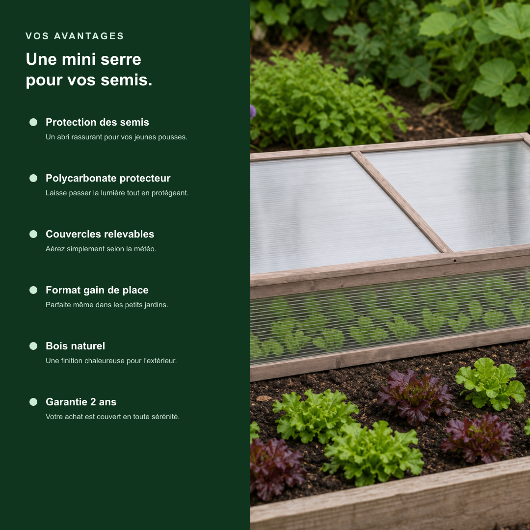 Mini-serre de jardin grise 110 x 56 x 39 cm polycarbonate en bois | Atelier Solarya
