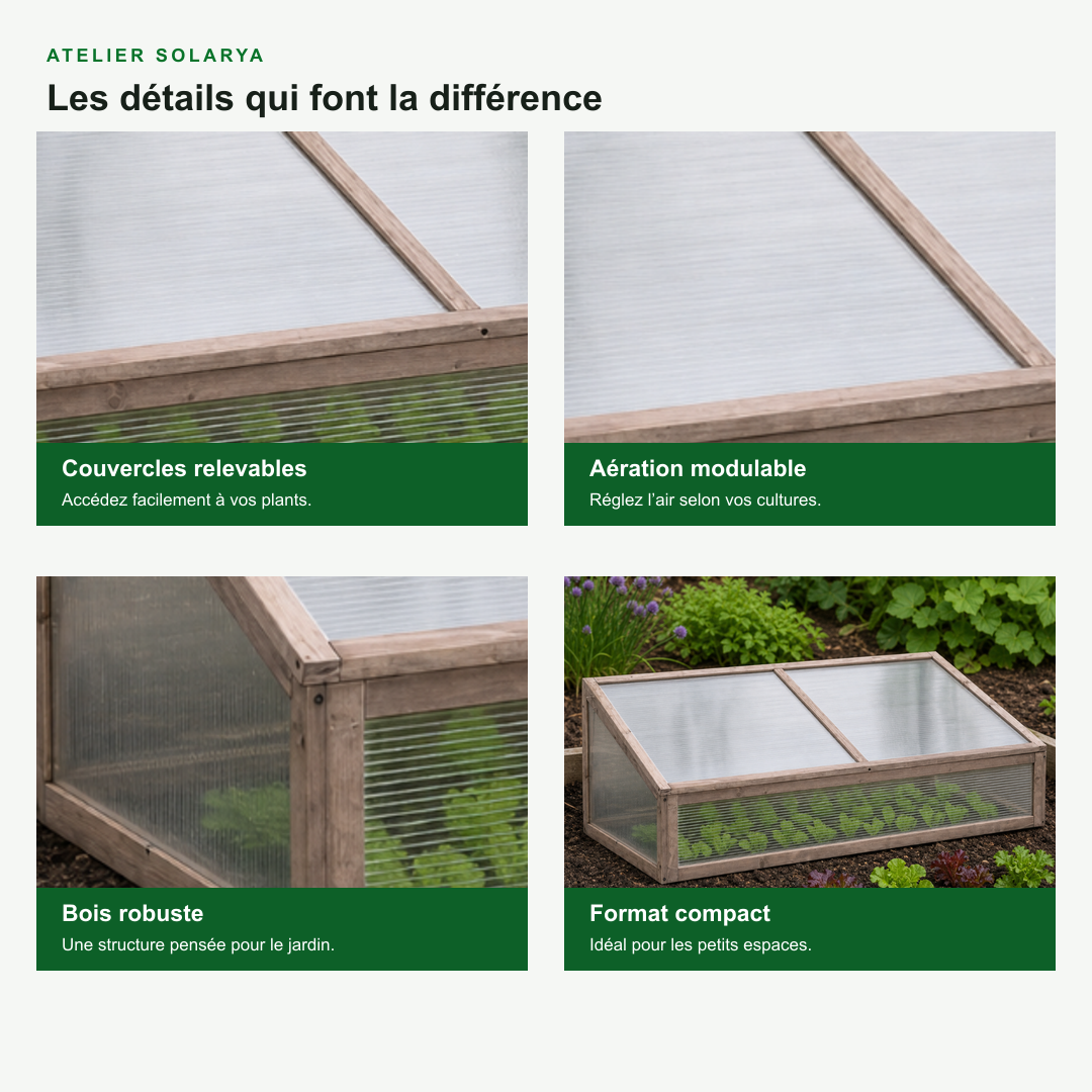 Mini-serre de jardin grise 110 x 56 x 39 cm polycarbonate en bois | Atelier Solarya