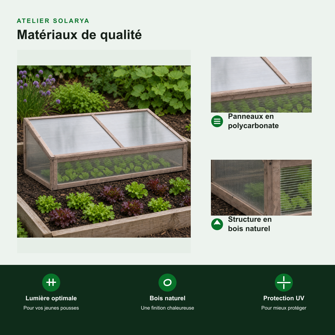 Mini-serre de jardin grise 110 x 56 x 39 cm polycarbonate en bois | Atelier Solarya